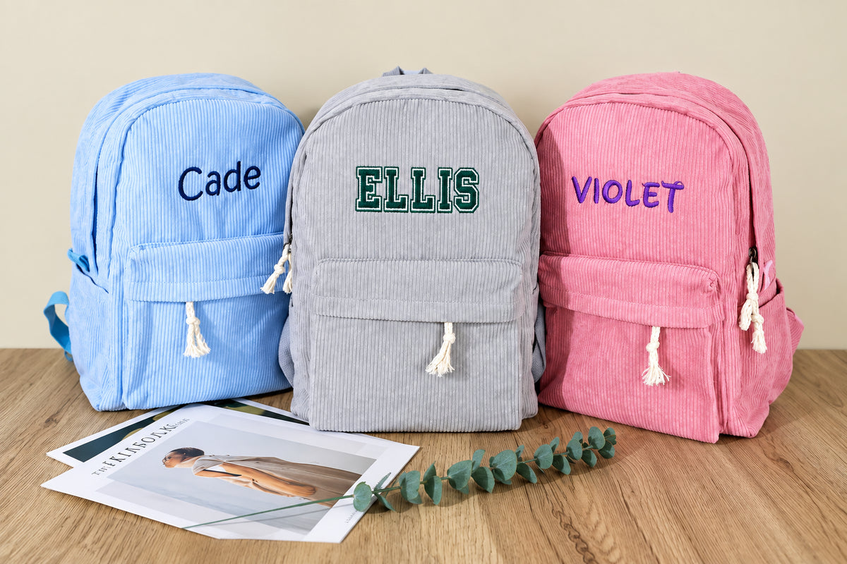 Kids Corduroy Backpack – Personalized Name & Cute School Bag