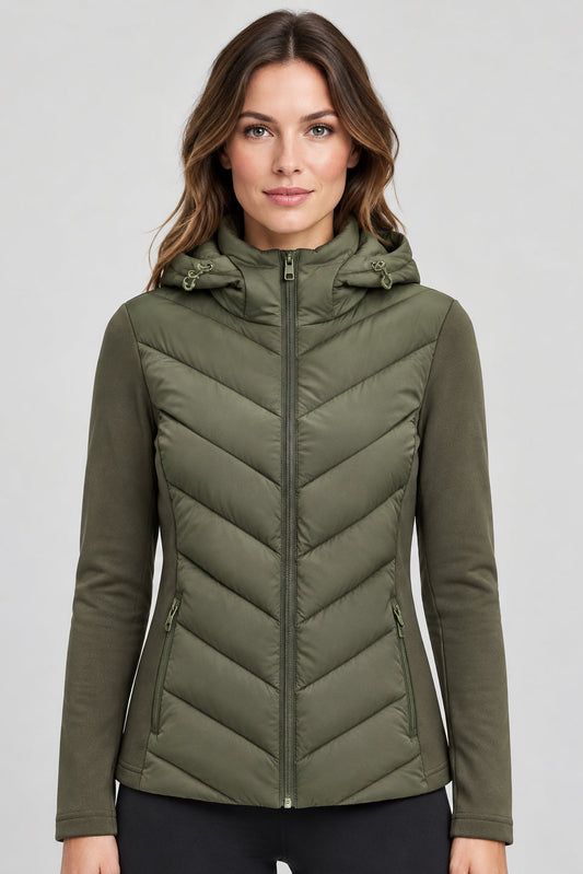 Women’s Patchwork Hooded Jacket – Elegant Sporty Style