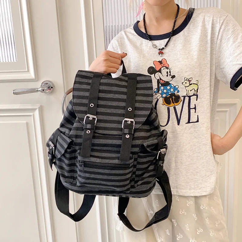 Retro Y2K Striped Backpack –  School Bag