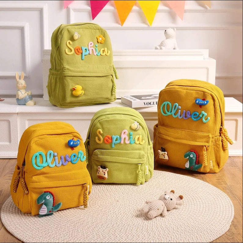 Personalized Kids Backpack – Custom Name, Corduroy & Toddler School Bag