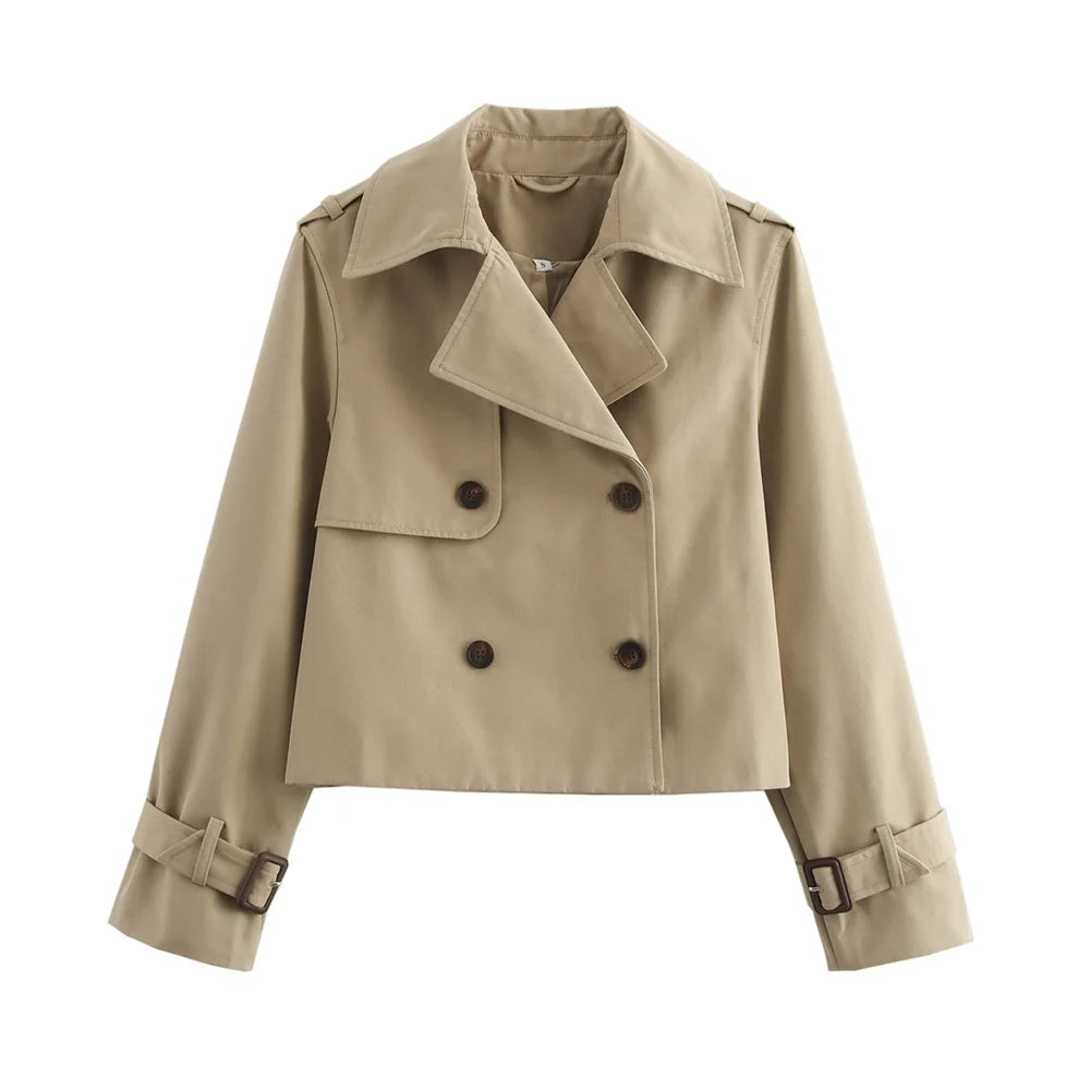 Women’s Cropped Trench Jacket – Vintage Double-Breasted Style