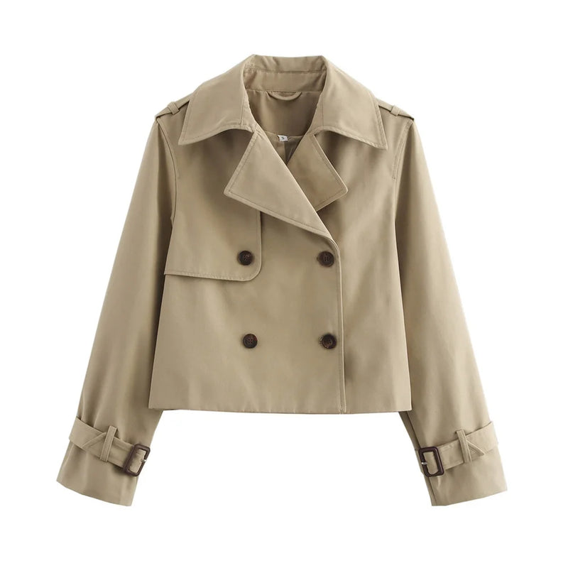 Women’s Cropped Trench Jacket – Vintage Double-Breasted Style