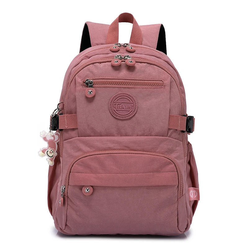Waterproof Nylon Backpack for Women & Girls – Spacious Multi-Pocket Travel & School Bag