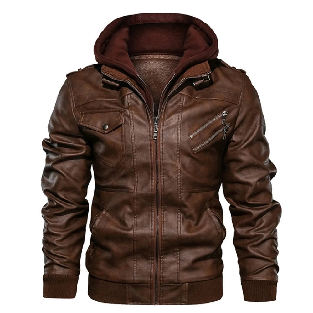 Men's PU Leather Biker Jacket – Classic Motorcycle Style