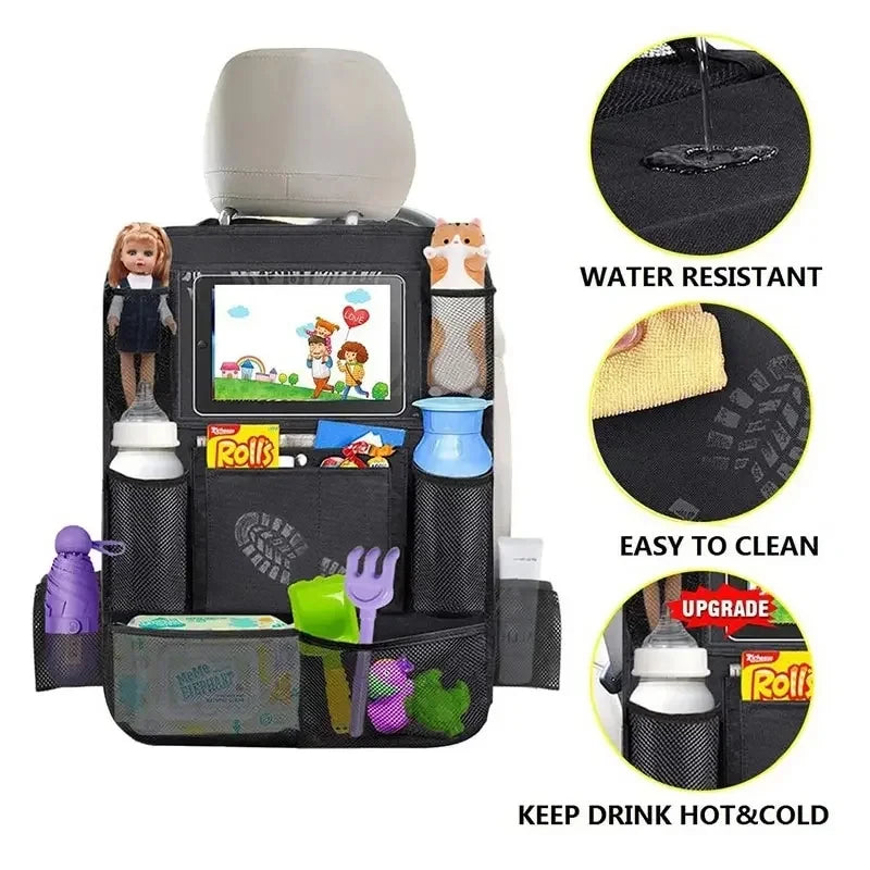 Multifunctional Car Seat Organizer – Oxford Fabric, Multi-Pocket & Tablet Holder