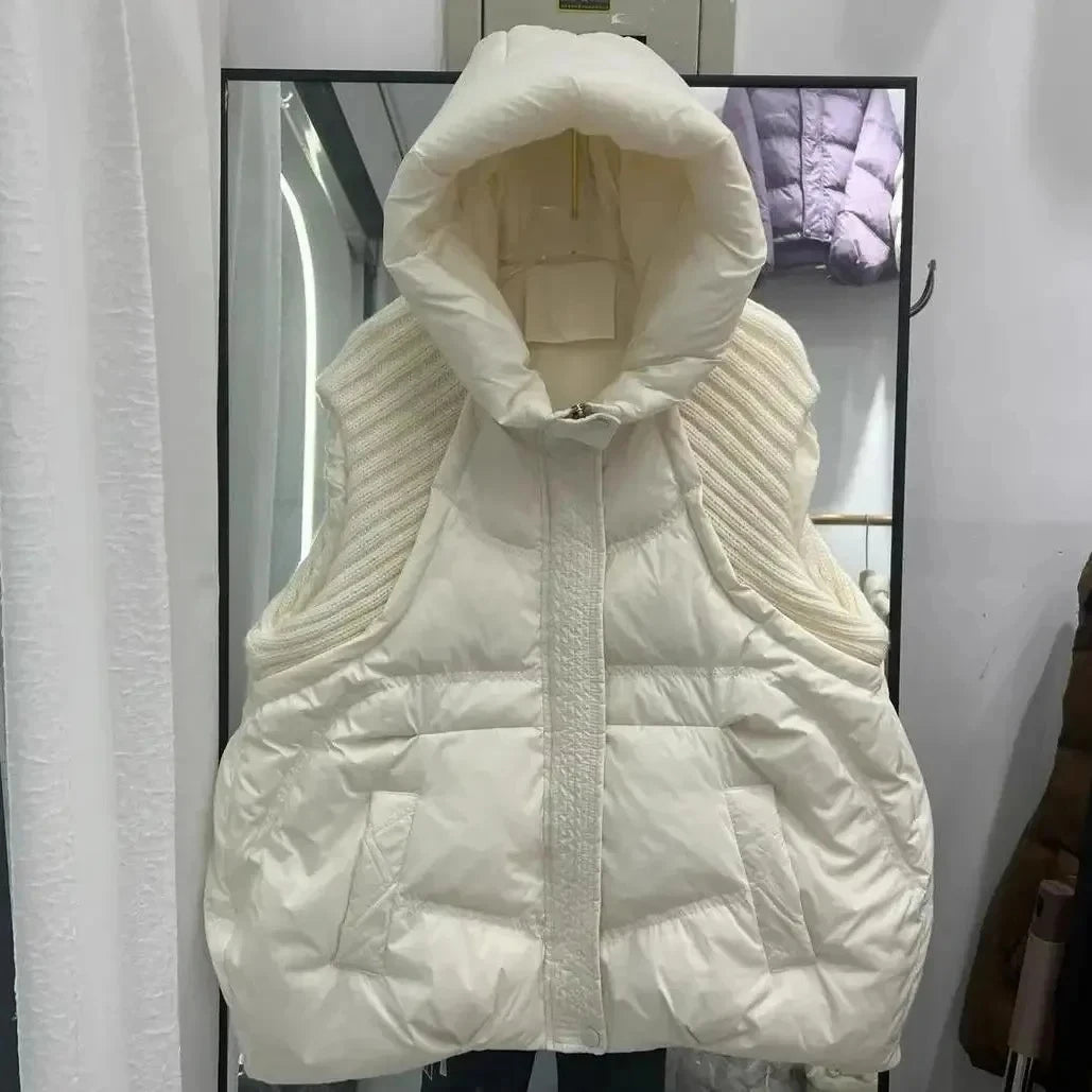 Women's Plus-Size Hooded Puffer Vest – Warm Longline Winter Coat