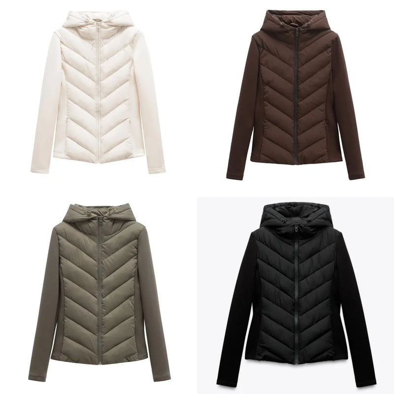 Women’s Patchwork Hooded Jacket – Elegant Sporty Style