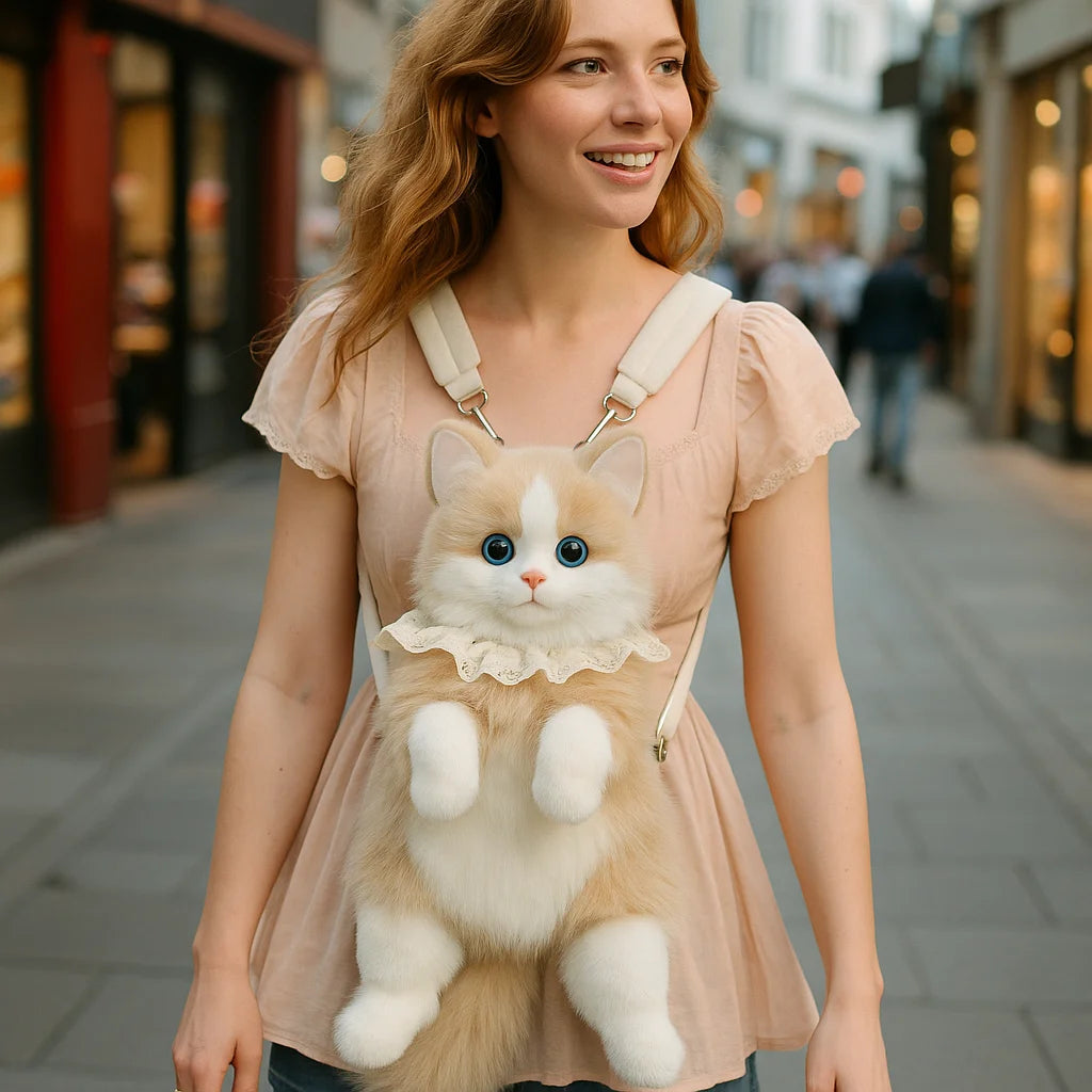Kawaii Cat Plush Backpack – Cute 14” Kitty Bag for Girls