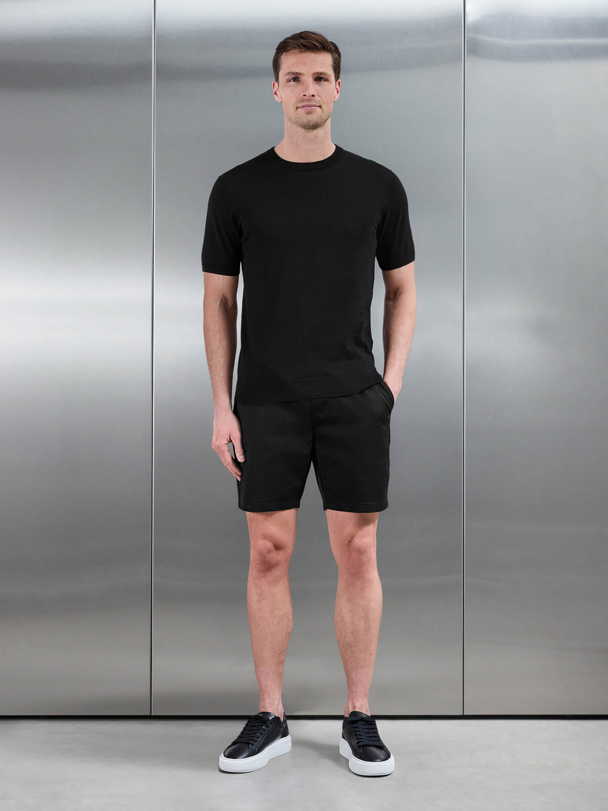 Summer Cotton Knitted T-Shirt in Black