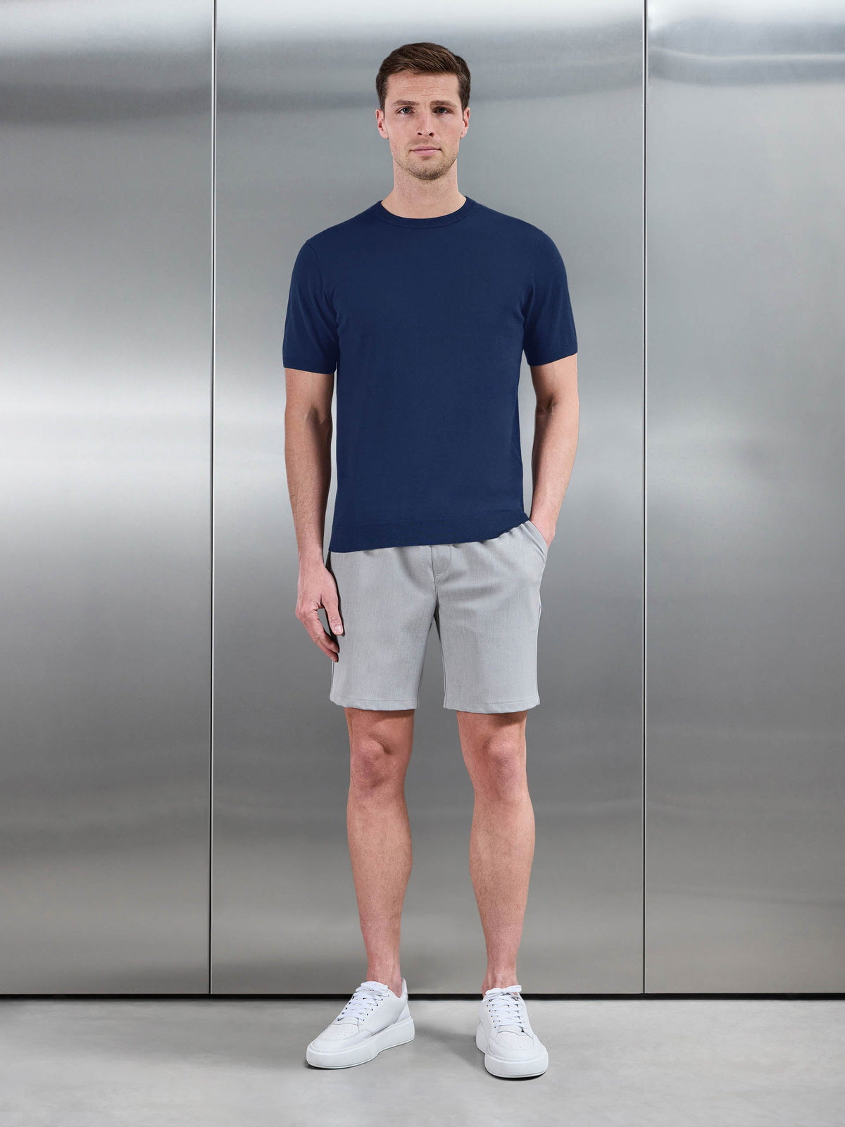 Summer Cotton Knitted T-Shirt in Navy