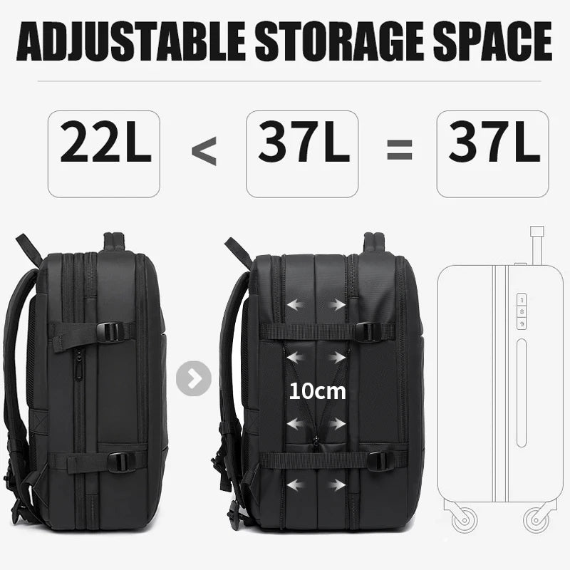 Expandable Travel Backpack for Men – Large Capacity 17.3" Laptop & Business Backpack