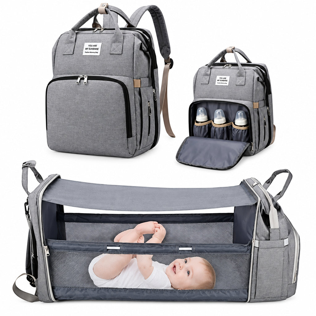 3-in-1 Baby Diaper Backpack – Foldable Changing Bed & USB