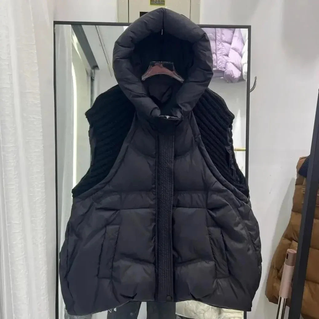Women's Plus-Size Hooded Puffer Vest – Warm Longline Winter Coat