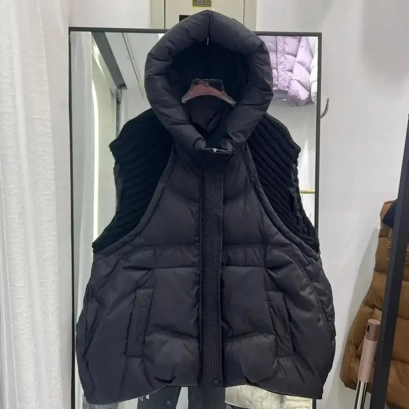 Women's Plus-Size Hooded Puffer Vest – Warm Longline Winter Coat
