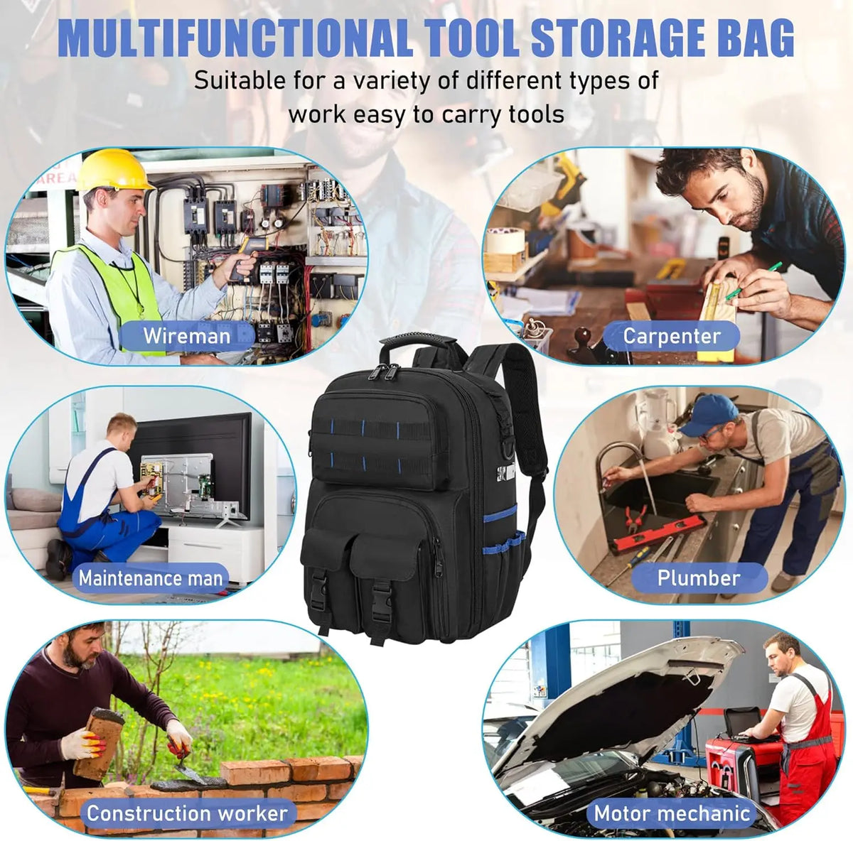 Heavy-Duty Tool Backpack – Water-Resistant, Padded & Removable Organizer