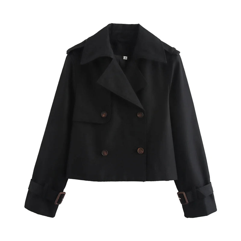 Women’s Cropped Trench Jacket – Vintage Double-Breasted Style