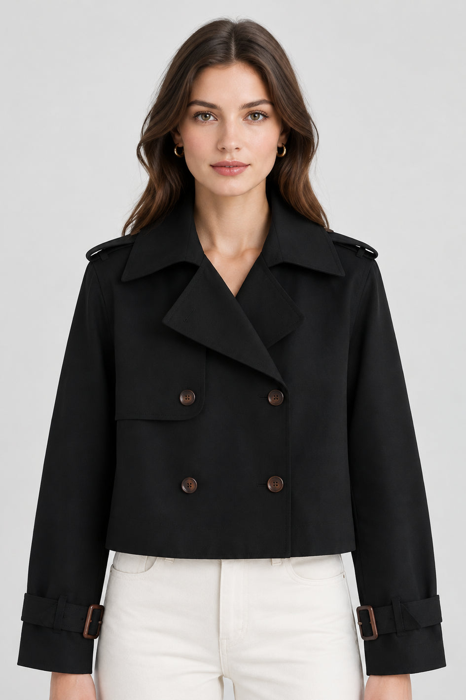 Women’s Cropped Trench Jacket – Vintage Double-Breasted Style