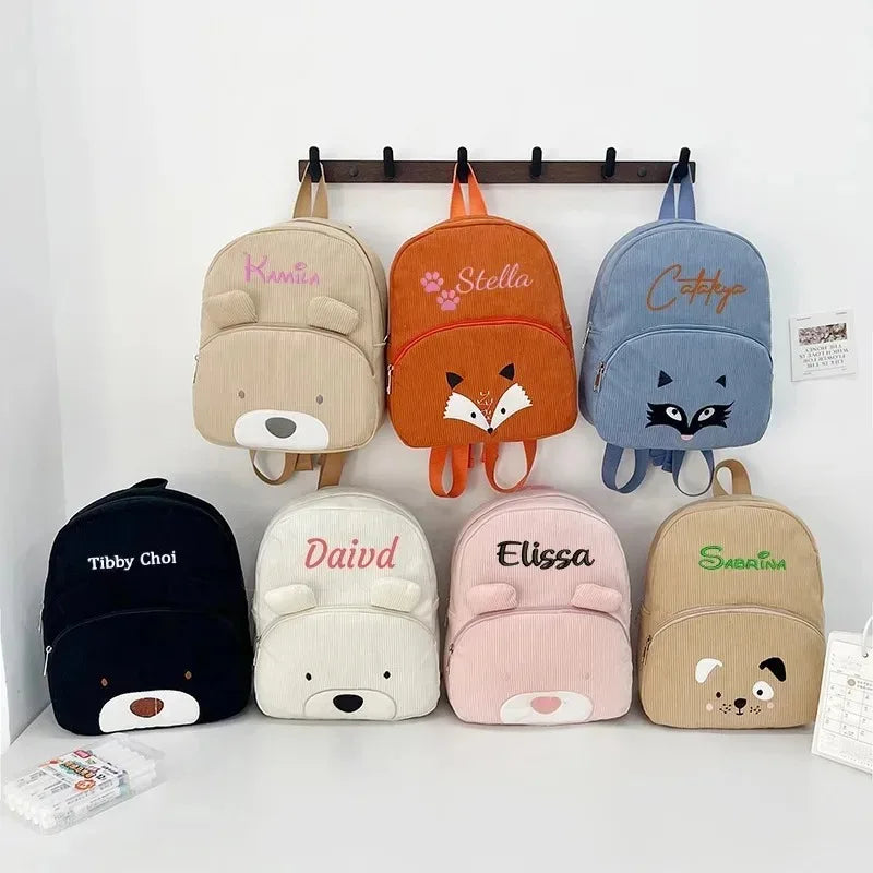 Personalized Bear Kids Backpack | Plush Corduroy School Bag