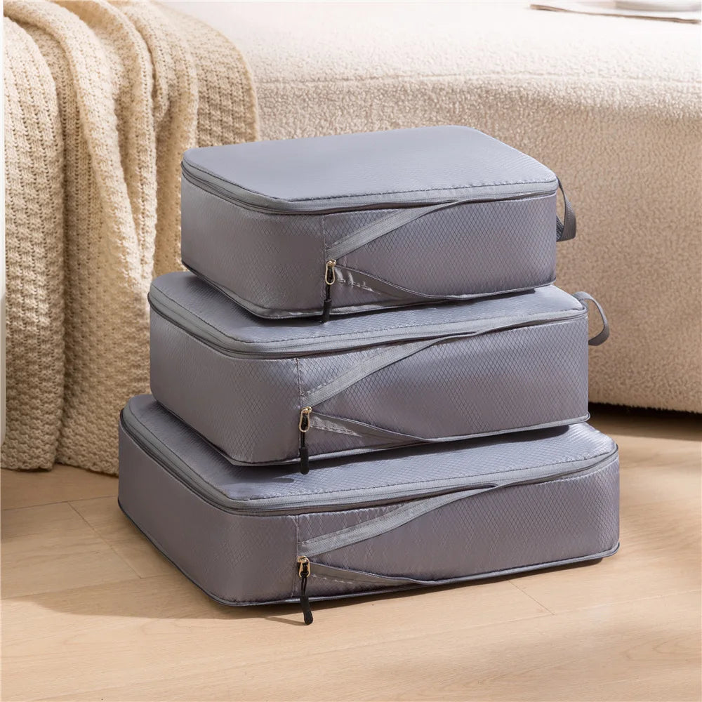 3-Piece Waterproof Travel Packing Bags – Space-Saving Luggage Organizer Set