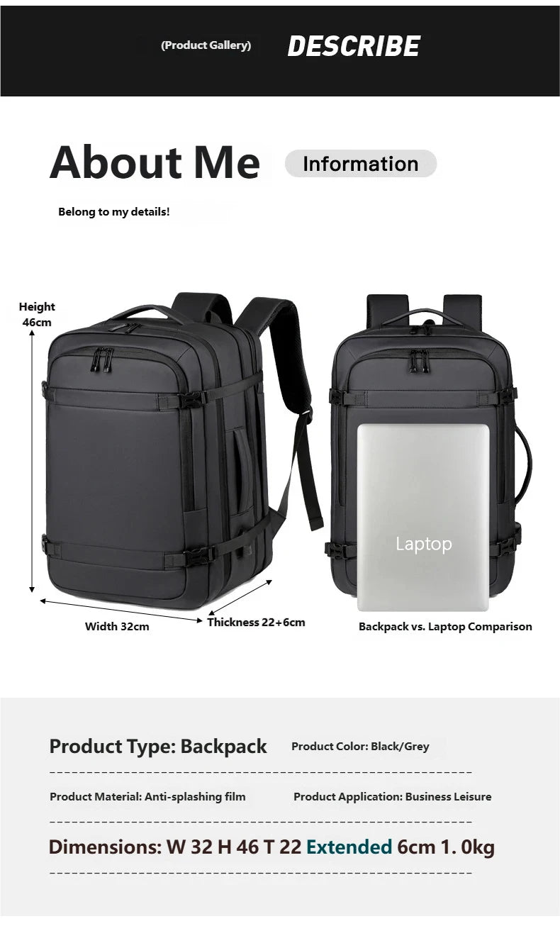 Classic Travel Backpack for Men – Large Capacity, Waterproof & Laptop Compartment