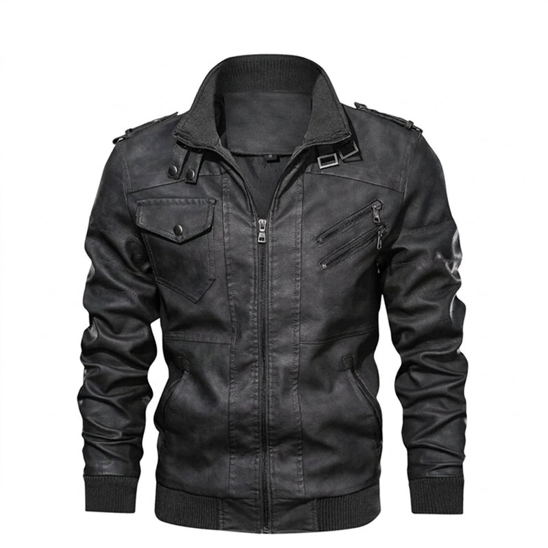 Men's PU Leather Biker Jacket – Classic Motorcycle Style