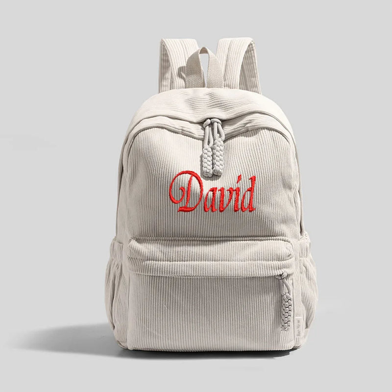Personalized Corduroy Backpack – Custom Embroidered Name, Large Capacity