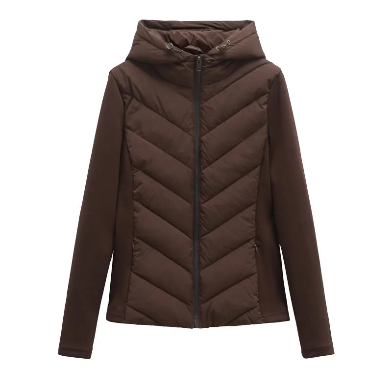 Women’s Patchwork Hooded Jacket – Elegant Sporty Style