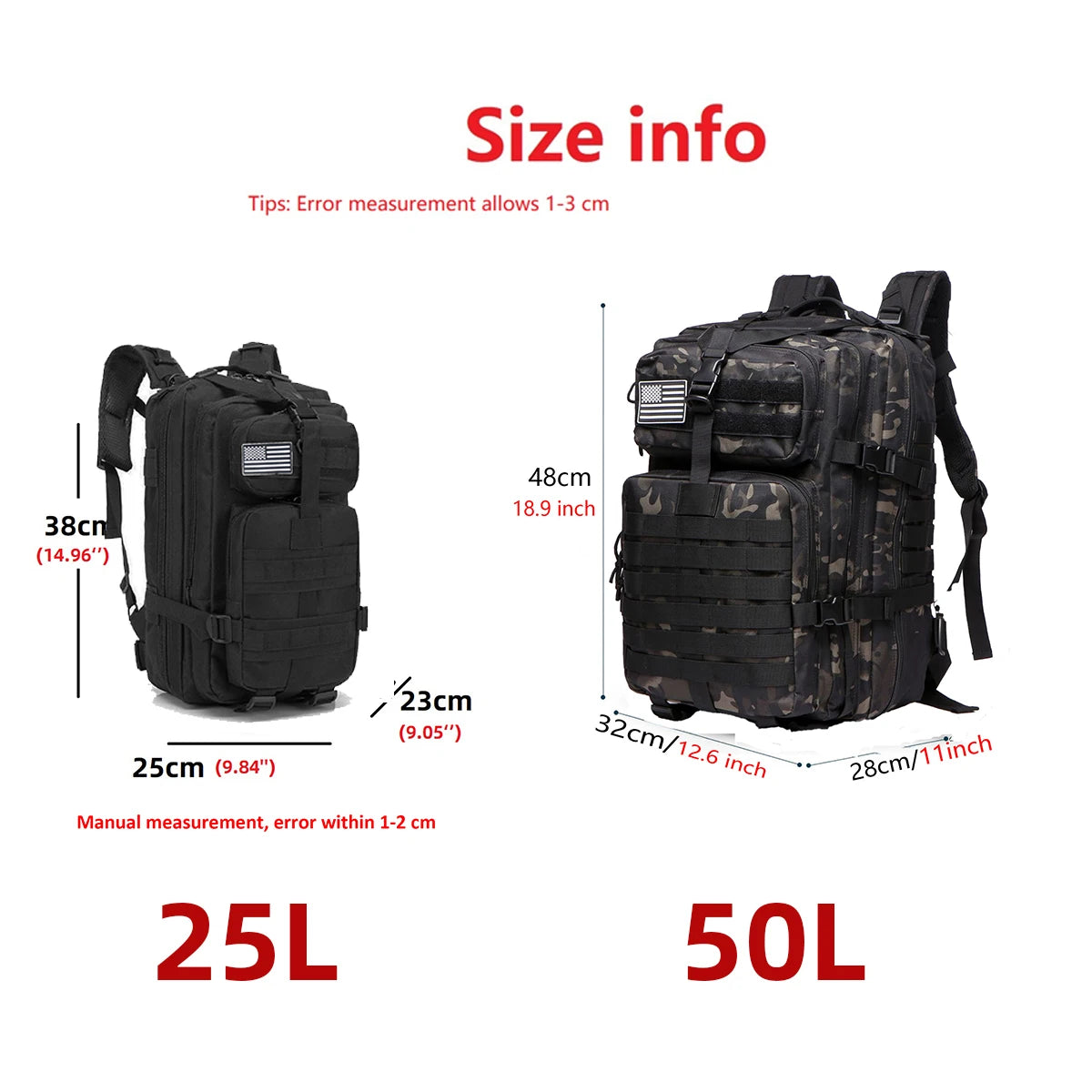 Waterproof Tactical Outdoor Backpack – 25L/50L