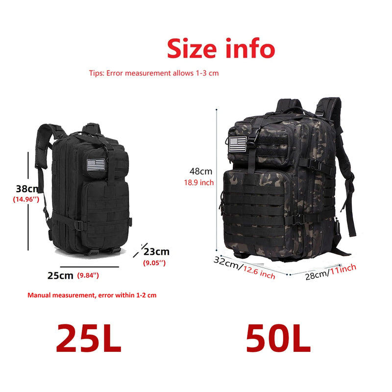 Waterproof Tactical Outdoor Backpack – 25L/50L