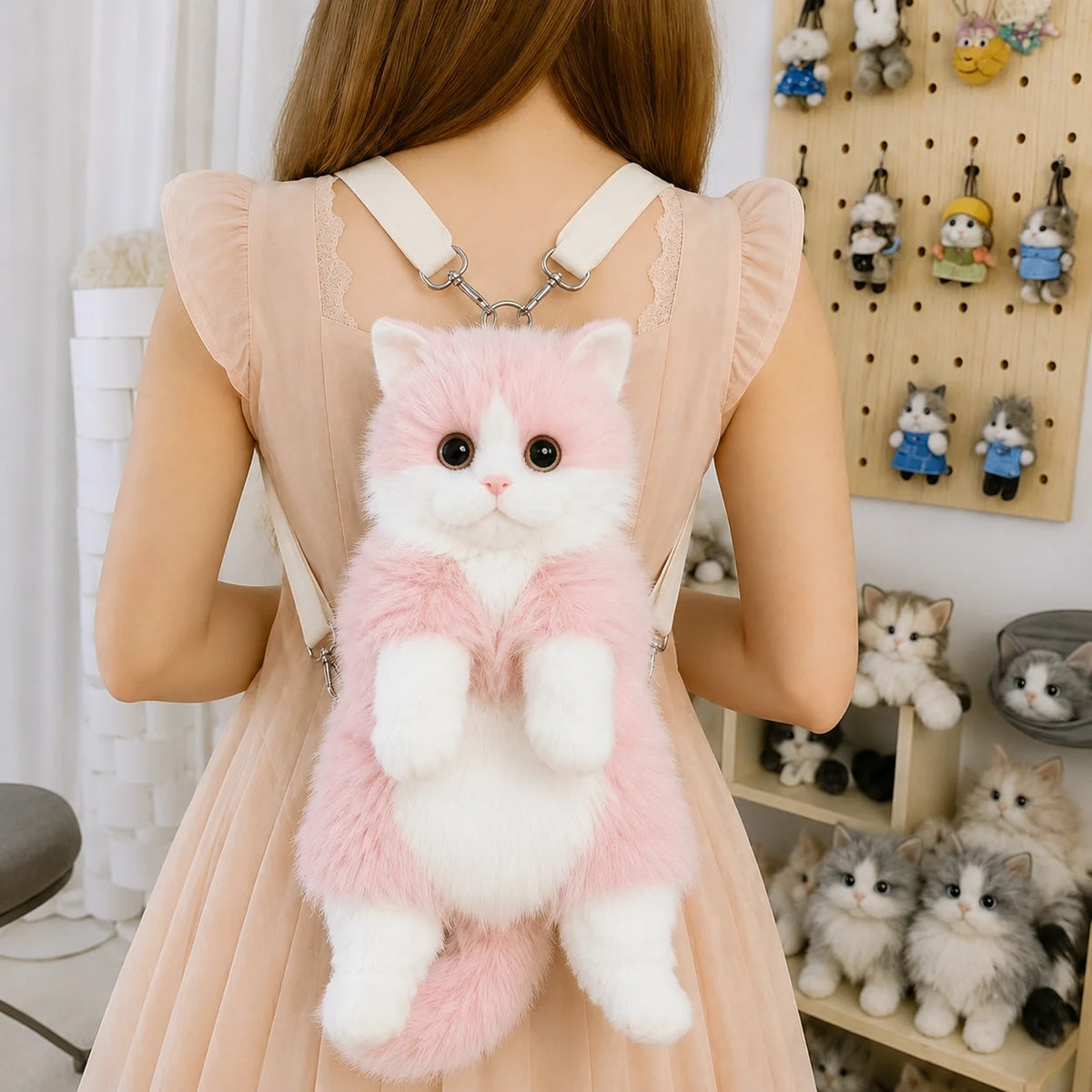 Kawaii Cat Plush Backpack – Cute 14” Kitty Bag for Girls