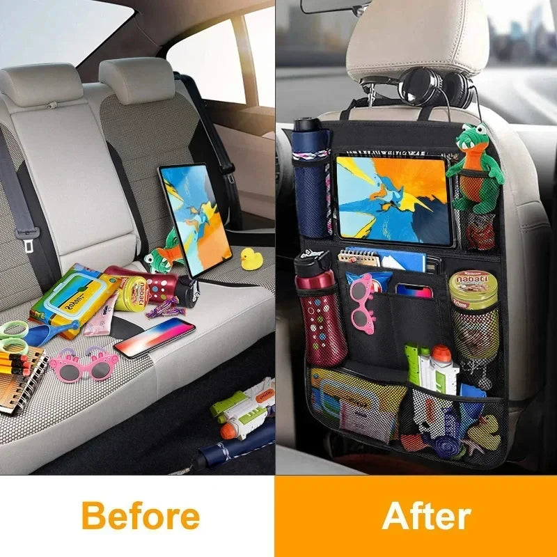 Multifunctional Car Seat Organizer – Oxford Fabric, Multi-Pocket & Tablet Holder