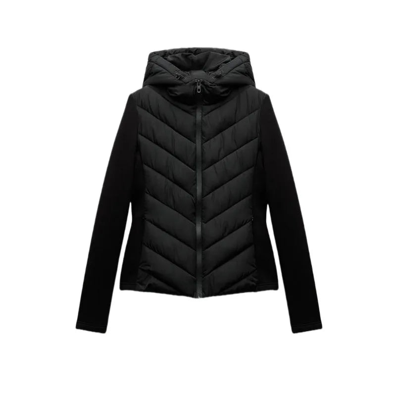 Women’s Patchwork Hooded Jacket – Elegant Sporty Style