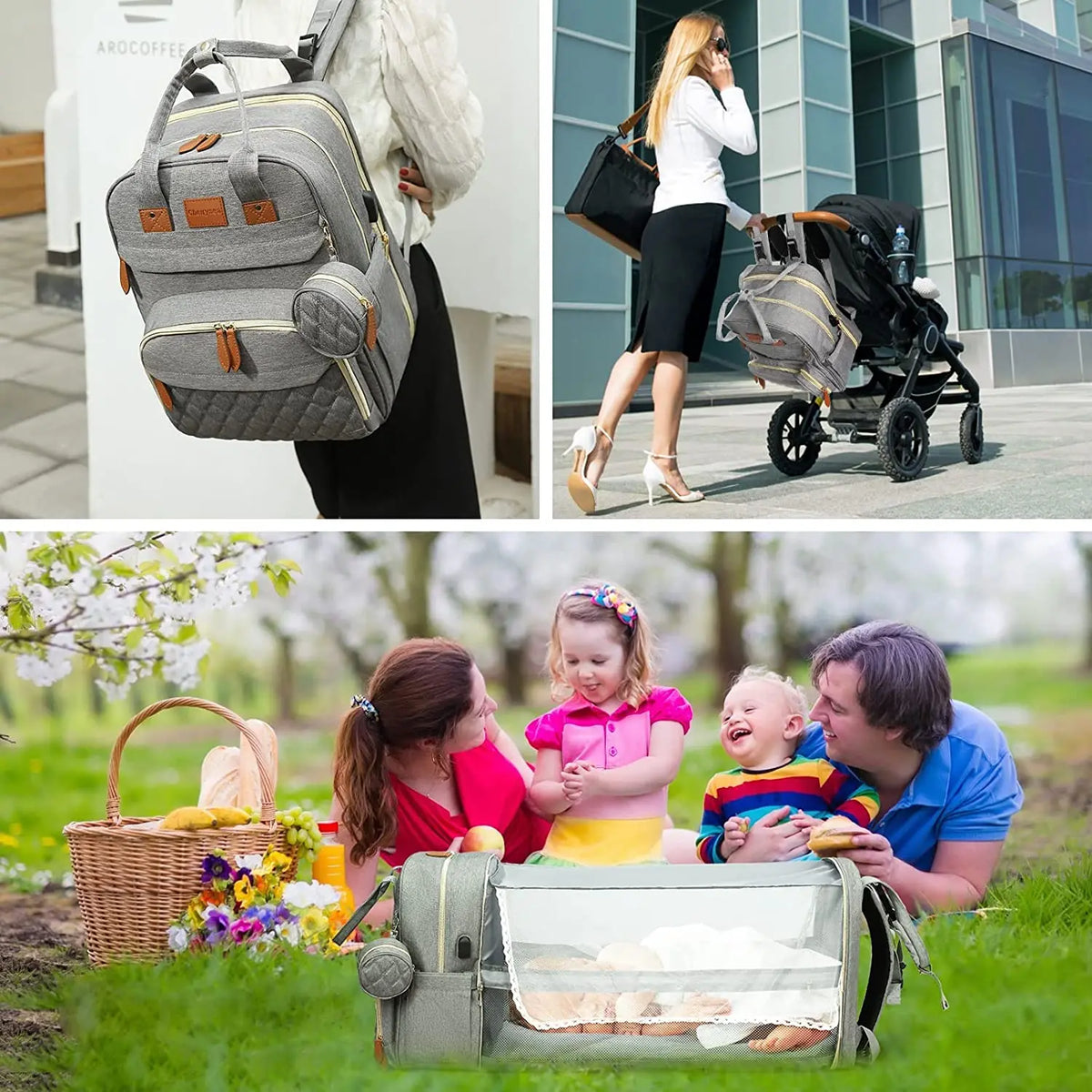 3-in-1 Baby Diaper Backpack – Foldable Changing Bed & USB