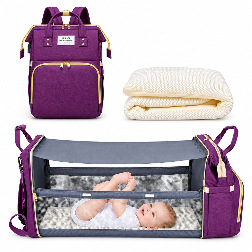 3-in-1 Baby Diaper Backpack – Foldable Changing Bed & USB