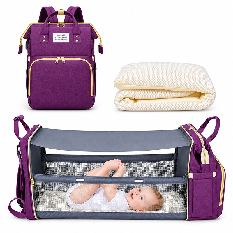 3-in-1 Baby Diaper Backpack – Foldable Changing Bed & USB