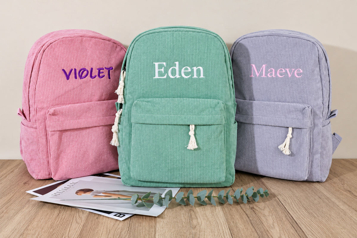 Kids Corduroy Backpack – Personalized Name & Cute School Bag