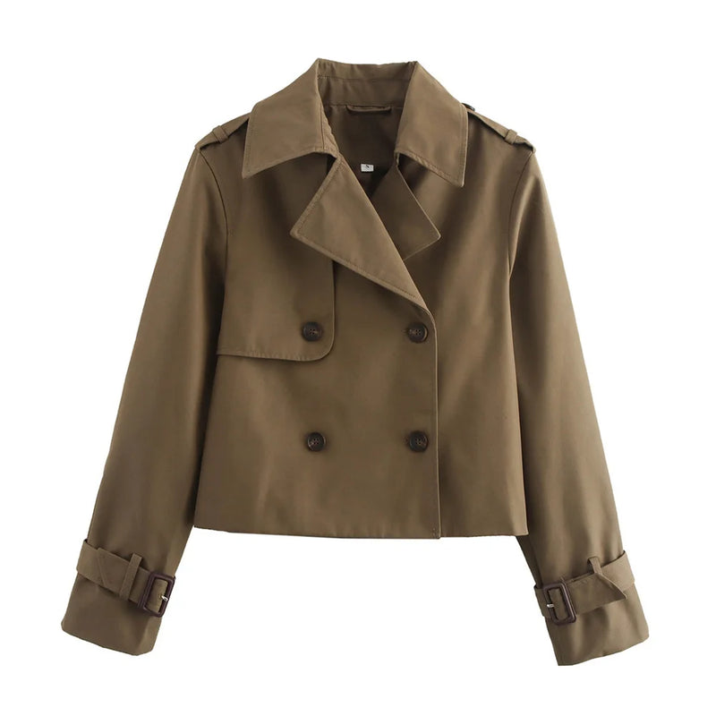 Women’s Cropped Trench Jacket – Vintage Double-Breasted Style