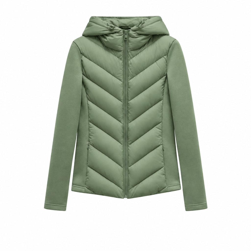 Women’s Patchwork Hooded Jacket – Elegant Sporty Style