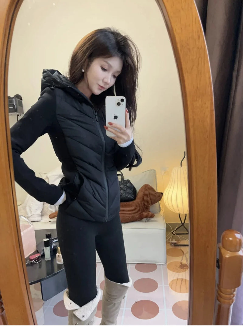 Women’s Patchwork Hooded Jacket – Elegant Sporty Style