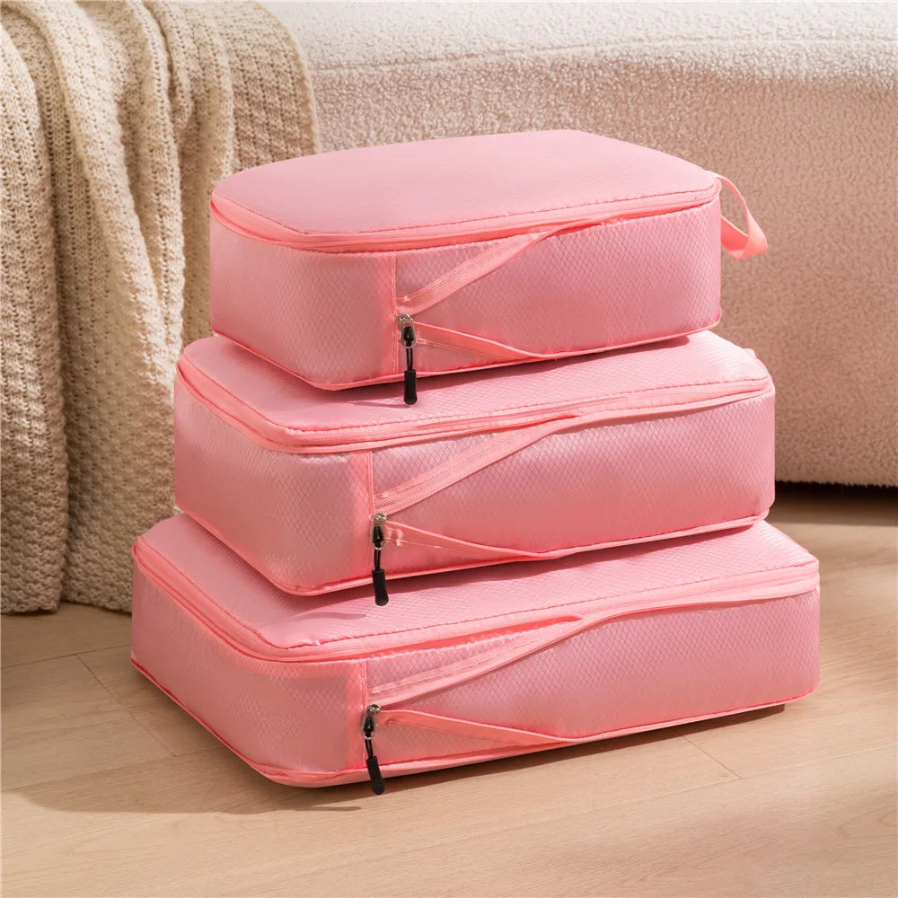 3-Piece Waterproof Travel Packing Bags – Space-Saving Luggage Organizer Set