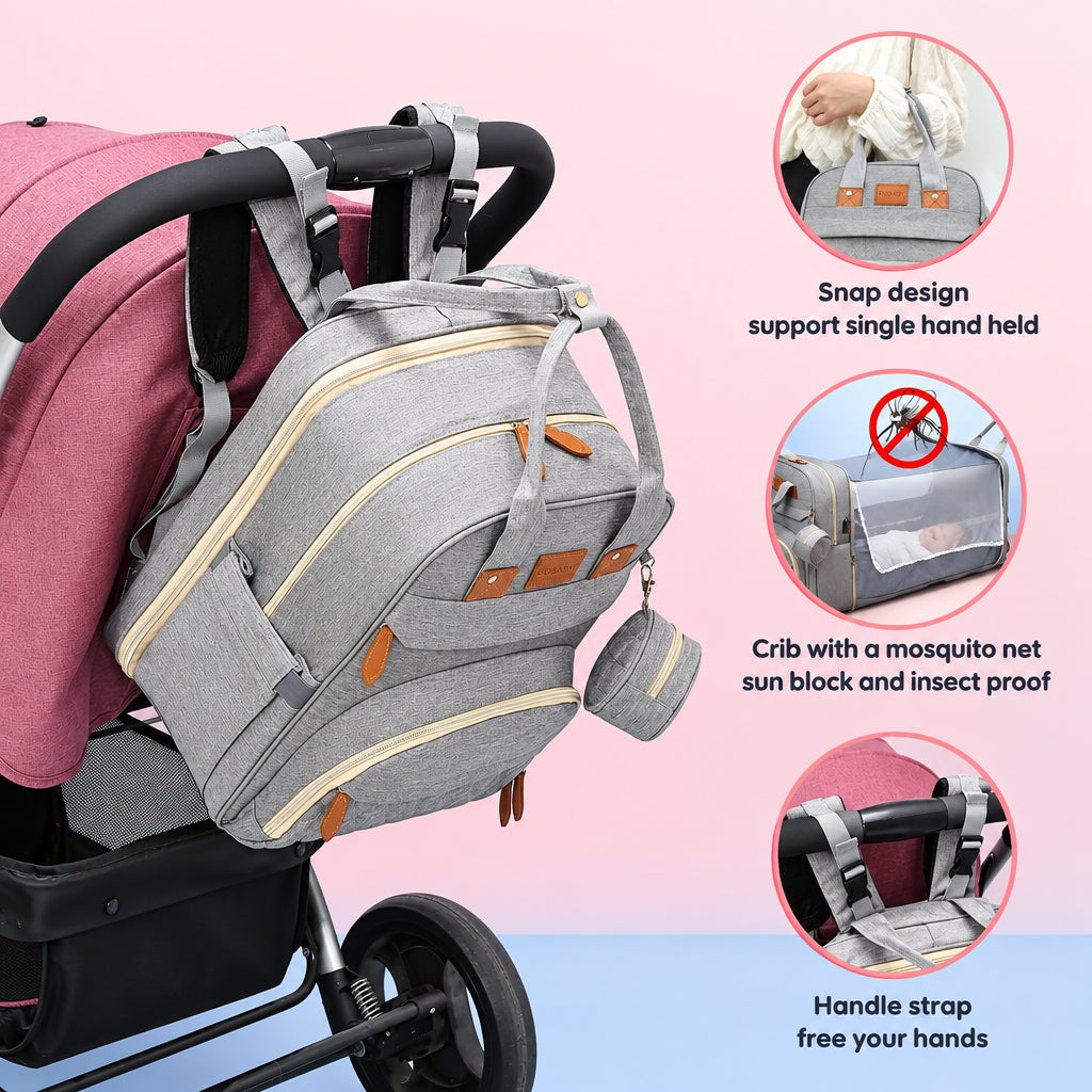 3-in-1 Baby Diaper Backpack – Foldable Changing Bed & USB