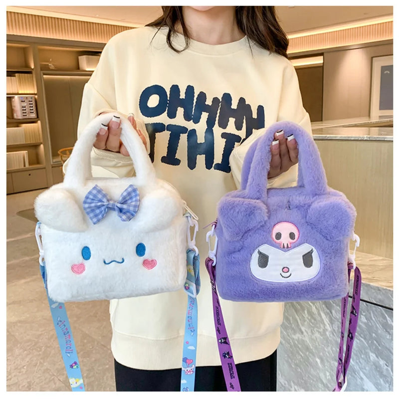 Sanrio Plush Handbag – Kuromi, My Melody & Cinnamoroll Cute Storage Bag