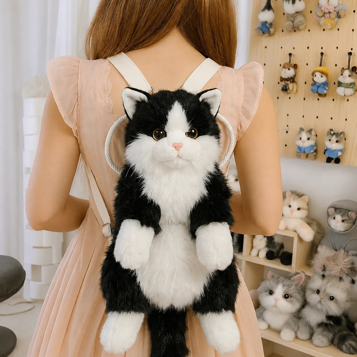 Kawaii Cat Plush Backpack – Cute 14” Kitty Bag for Girls