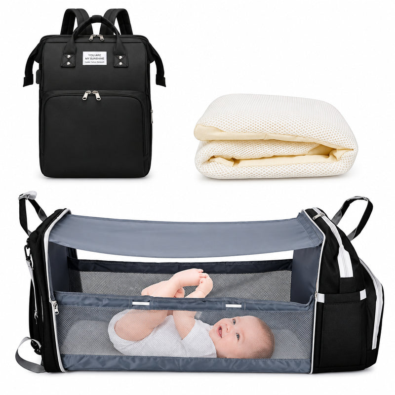 3-in-1 Baby Diaper Backpack – Foldable Changing Bed & USB