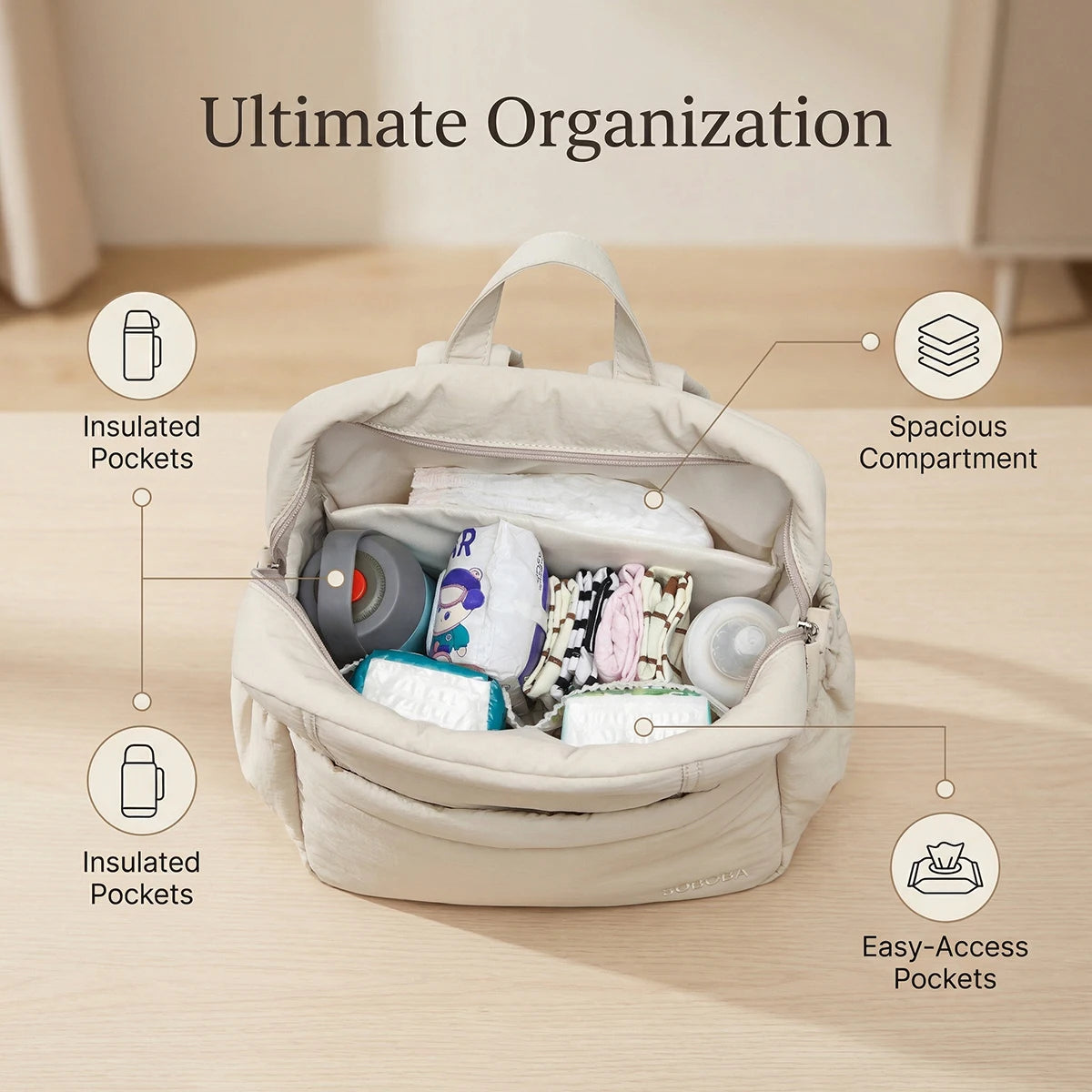 SOBoba Multifunctional Diaper Backpack – Large-Capacity Baby Travel Bag