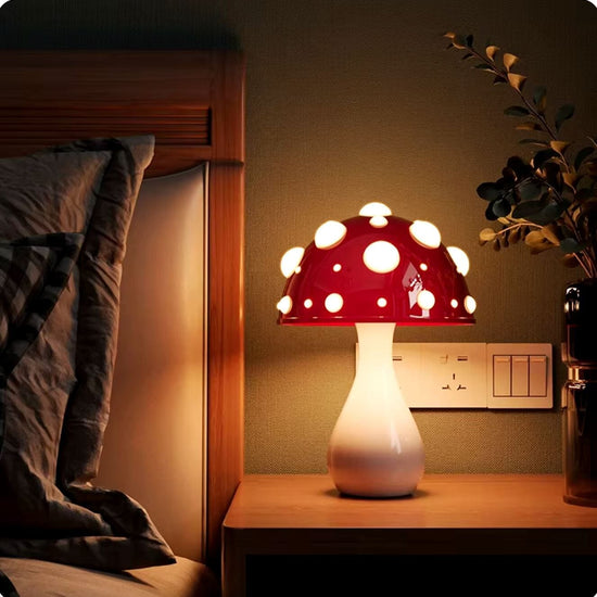 Luminária Abajur de Mesa Cogumelo Realista em LED Conceito Base Branco 