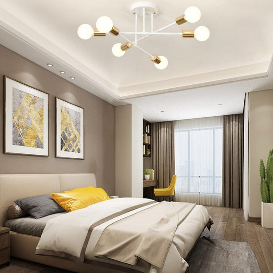 Lustre Luminária de Teto Sputnik Dourado (06 lâmpadas) luzes Conceito Branco e Dourado - 70cm 