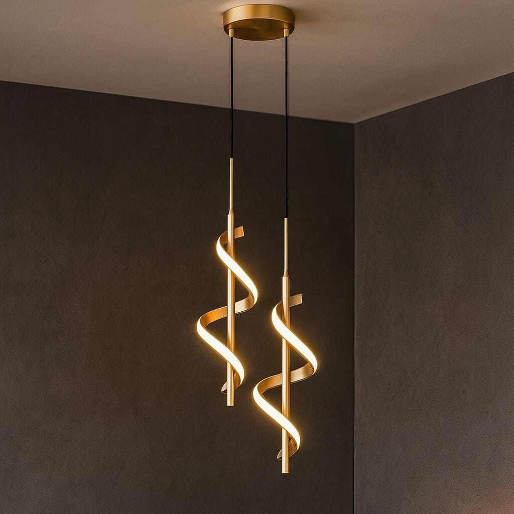 Gold Double Spiral LED Pendant Light – Modern Luxury Ceiling Feature
