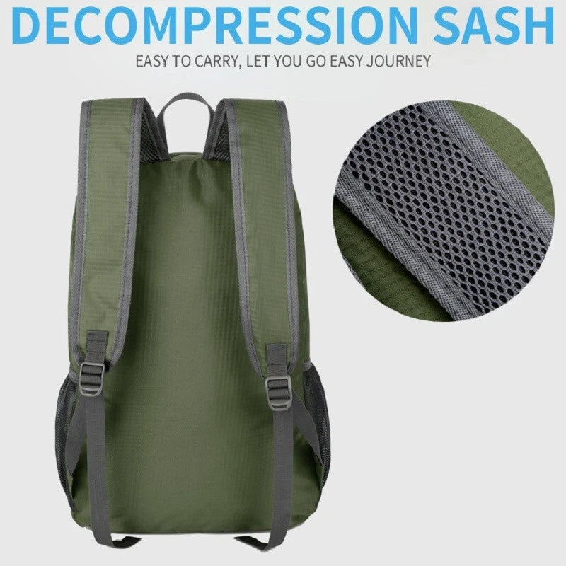 Foldable waterproof backpack for camping, hiking, lightweight travel unissex