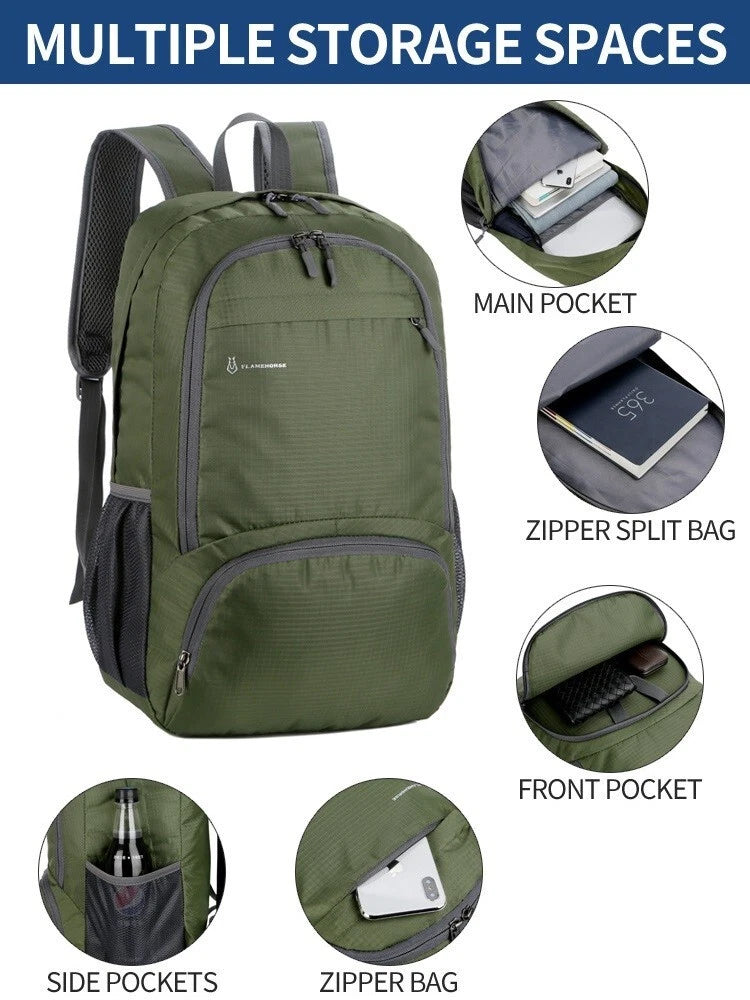 Foldable waterproof backpack for camping, hiking, lightweight travel unissex